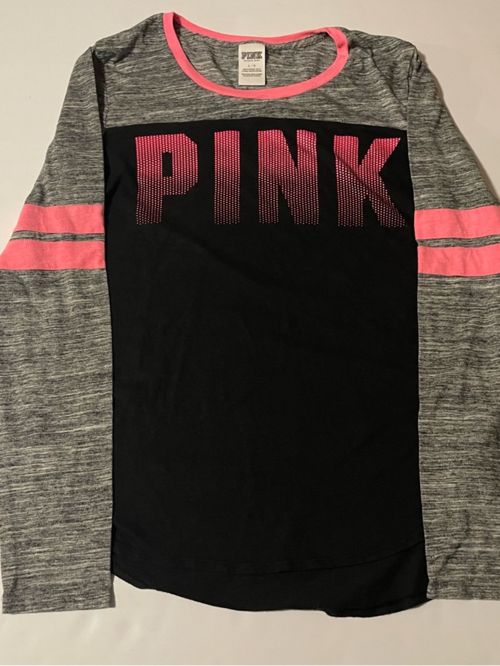 PINK Victoria's Secret Long Sleeve Colorblock Tee in Black, Heather Gray & Pink